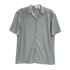 Only & Sons Sage Green Plisse Textured Resort Shirt Camp Collar Minimalist Sz L